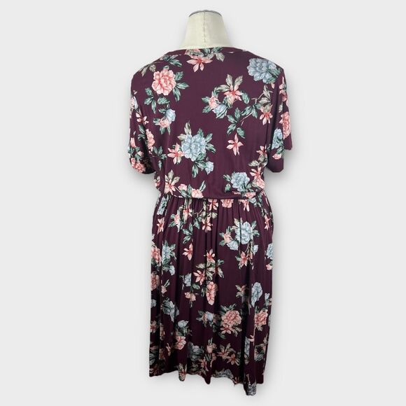 Torrid Midi Challis Shirt Dress 3X Burgundy Asymmetrical Hem Casual Button Up - Picture 3 of 10